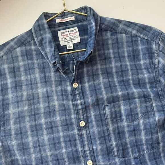 Lucky Brand Shirt Mens Small Plaid California Fit Blue Handcrafted Button Down - Picture 5 of 11